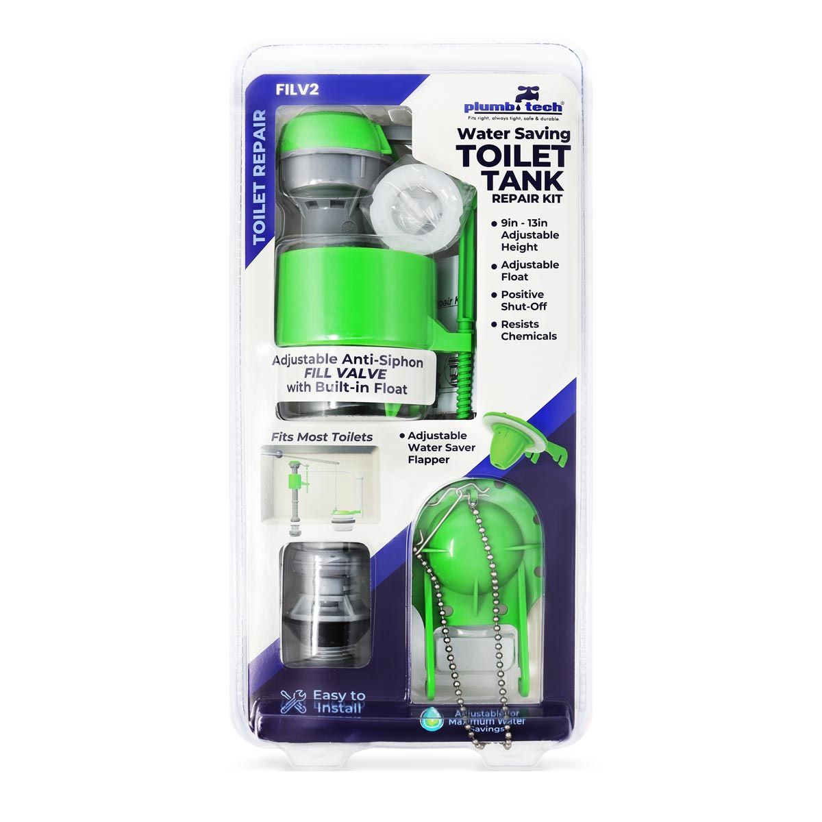 Toilet Universal Fill Valve Kit. Including Flapper.