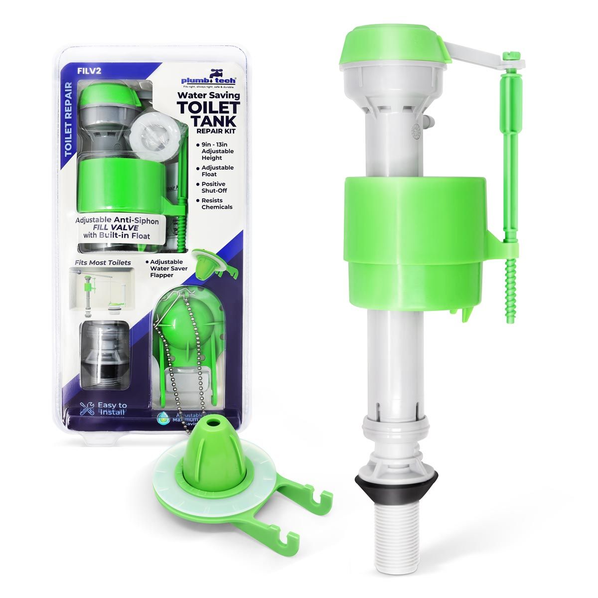 Toilet Universal Fill Valve Kit. Including Flapper.