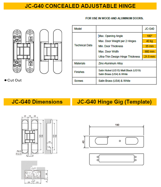 JC-G40 3D Concealed Hinges