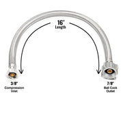 Toilet Supply Line Connector 16" x 3/8" OD x 7/8" BC Nut