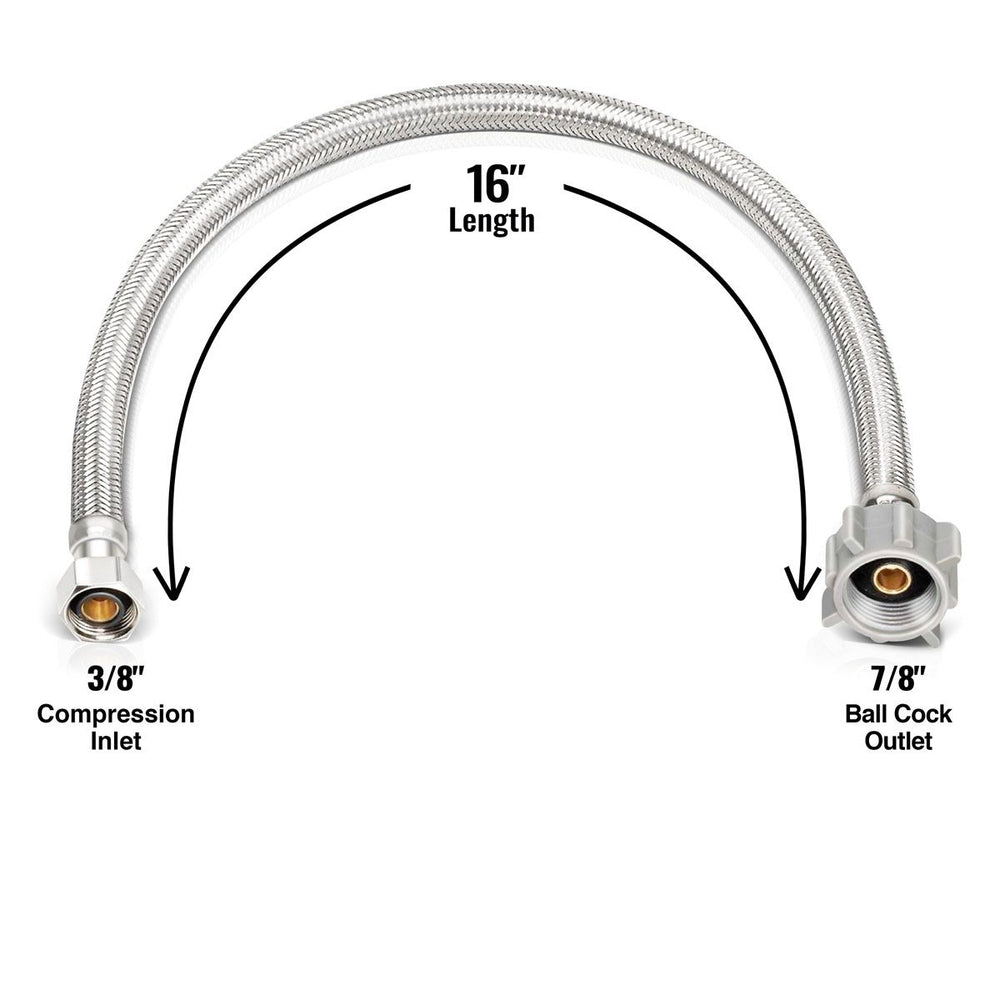 Toilet Supply Line Connector 16" x 3/8" OD x 7/8" BC Nut