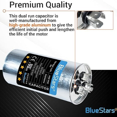 Condensador de funcionamiento dual redondo de 40 + 5 MFD uf, 370 o 440 voltios VCA