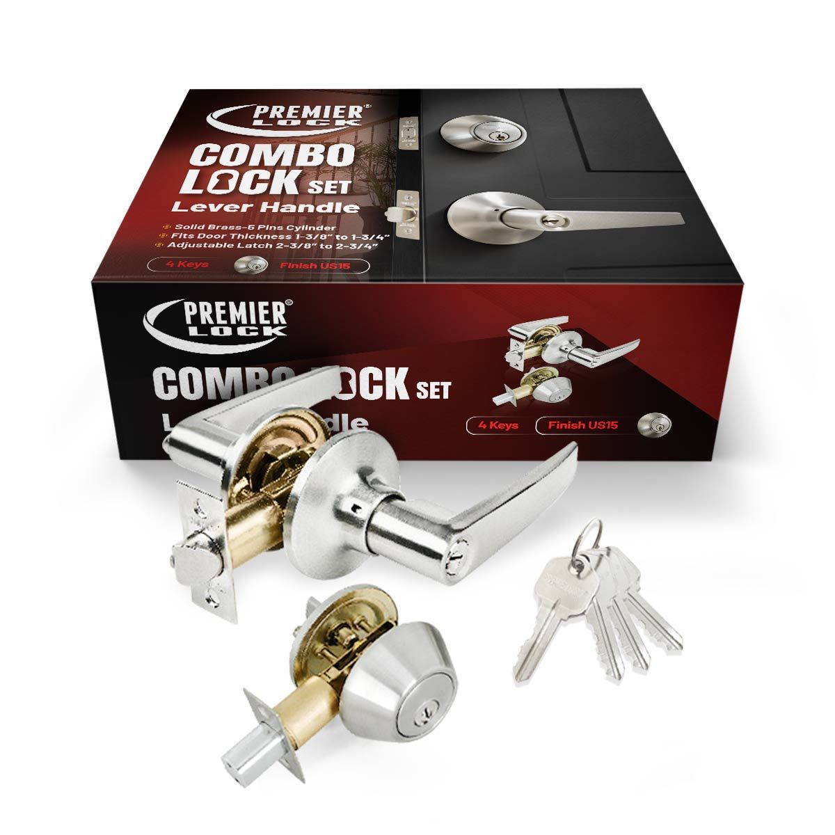LED02 Lever Combo Lock Set with Deadbolt and 4 KW1 Keys - ASA Strike ...