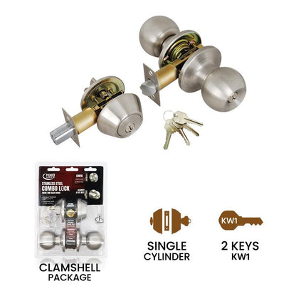 Cerradura combinada con pomo para puerta de entrada ED01-S, cerrojo y 4 llaves KW1