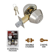 Stainless Steel Deadbolt Door Lock - Double Cylinder - With 2 KW1 Keys