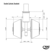 Stainless Steel Deadbolt Door Lock - Double Cylinder - With 2 KW1 Keys