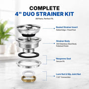 4" Duo Strainer, 304 Stainless Steel Body