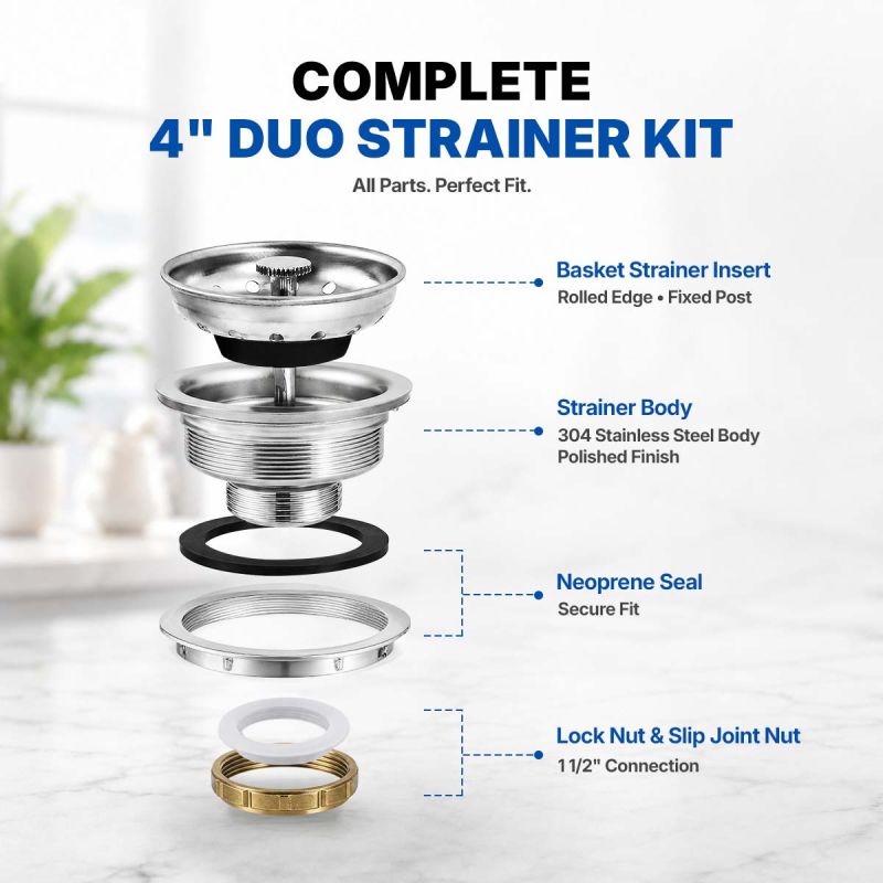 4" Duo Strainer, 304 Stainless Steel Body