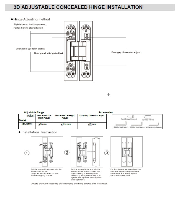 JC-G120. 3D Concealed Adjustable Hinges