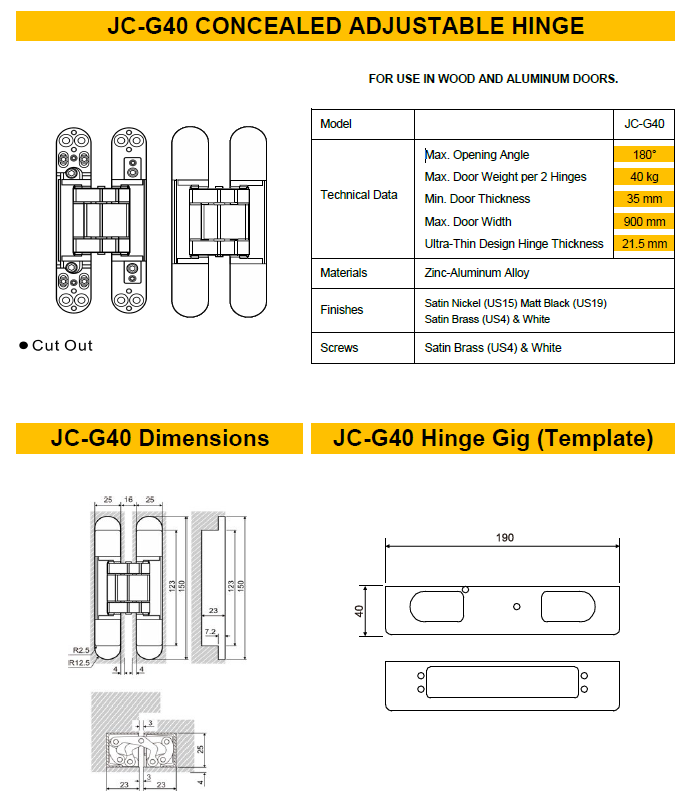 JC-G40. 3D Concealed Adjustable Hinge