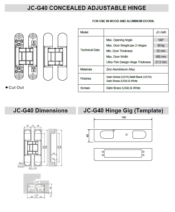 JC-G40 3D Adjustable Concealed Hinge