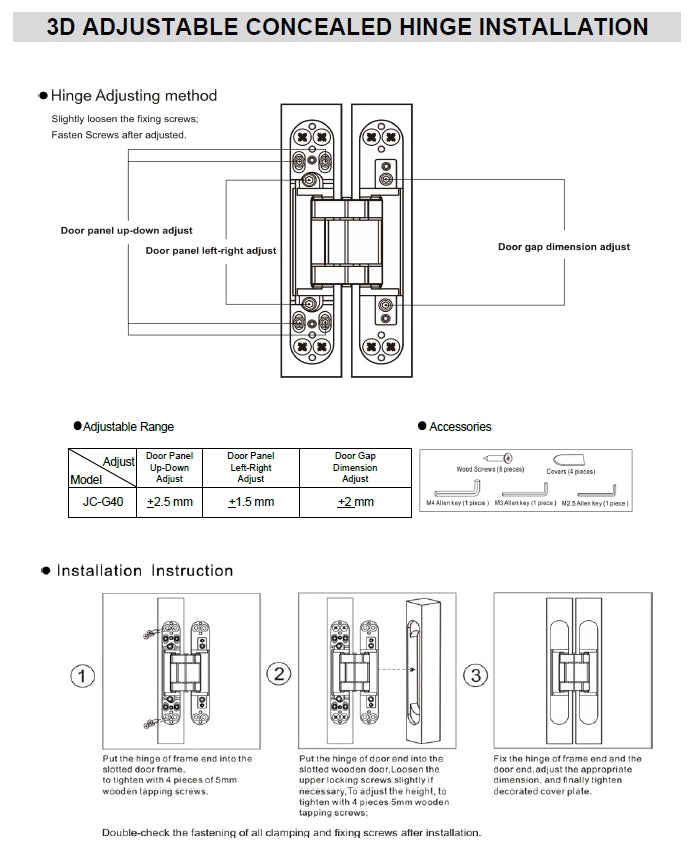 JC-G40 3D Adjustable Concealed Hinge