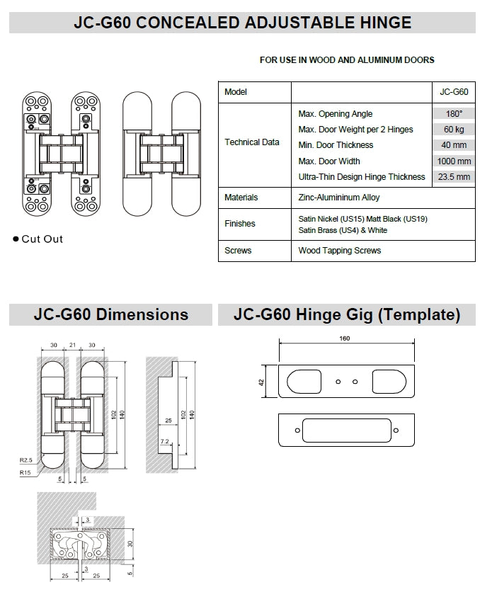 Bisagra de puerta oculta JC-G60