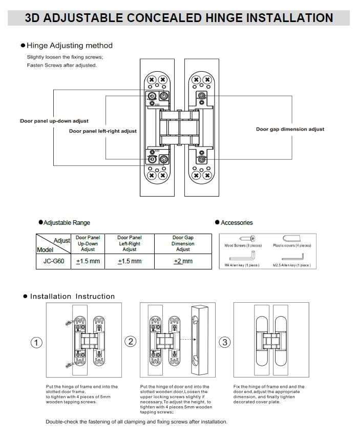 Bisagra de puerta oculta JC-G60
