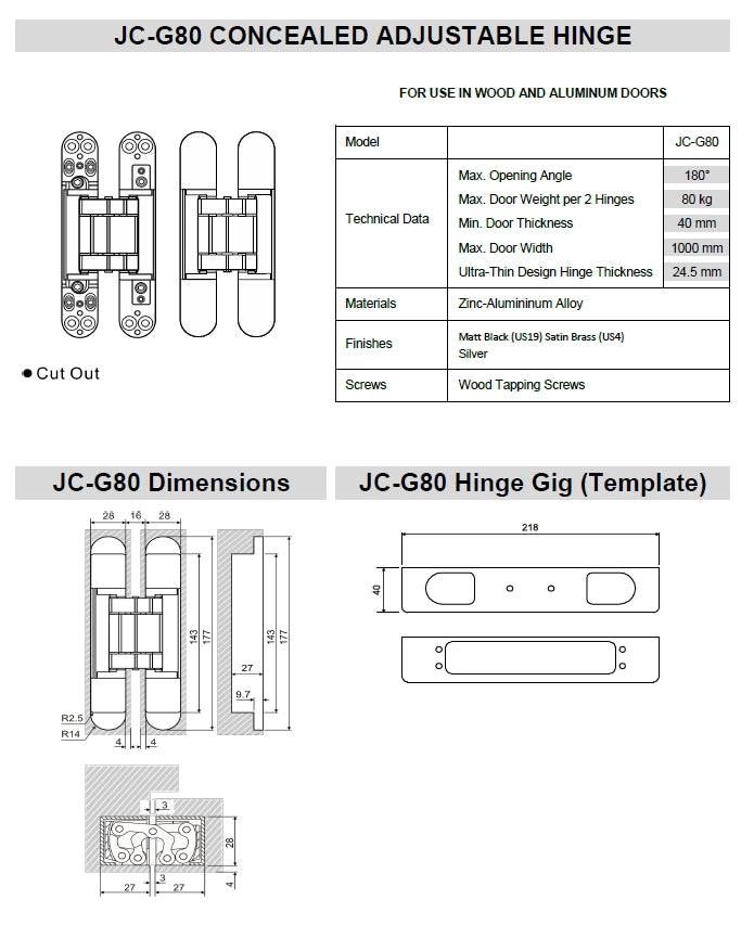 Bisagra de puerta oculta JC-G80