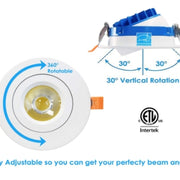 JC-360D. 4" LED Gimbal Downlight Round. 9W-AC120V-3CCT