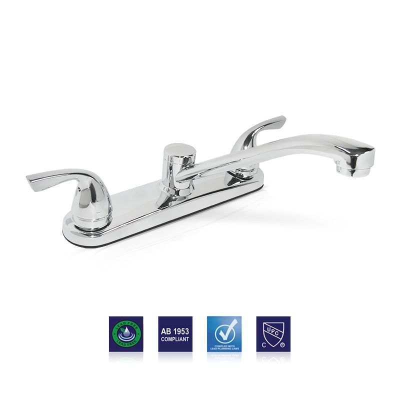 2 Lever Handle Kitchen Faucet - Fits 8" Center, Chrome Finish
