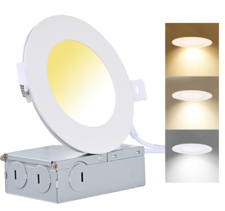 JC-YG008. Panel LED redondo delgado de 4". 9 W, 120 V CA, 5 CCT.