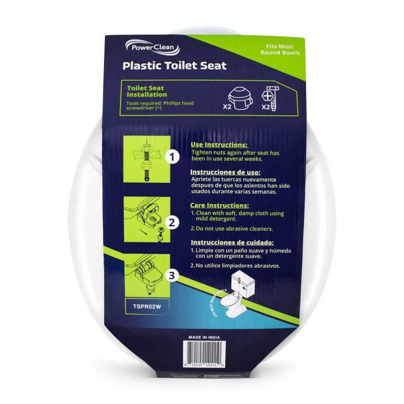 Round Bowls, 16-1/2", White Plastic Toilet Seat