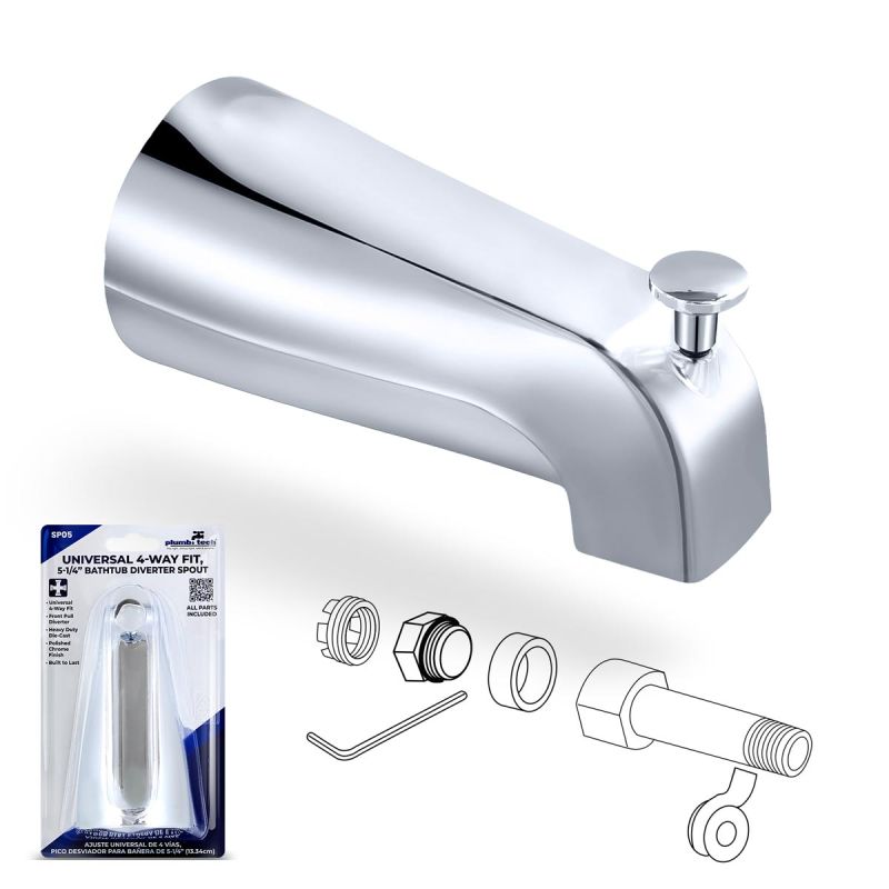 Universal 4-Way Fit, 5-1/4" Bathtub Diverter Spout