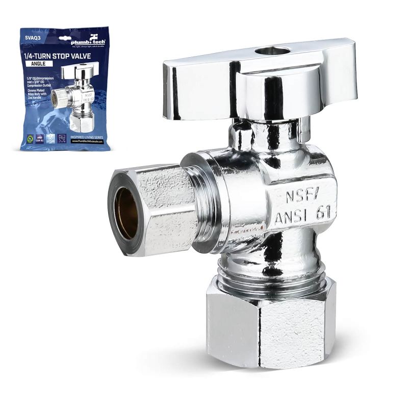 Angle 1/4 Turn Stop Valve – 5/8" OD Comp x 3/8" OD Compression