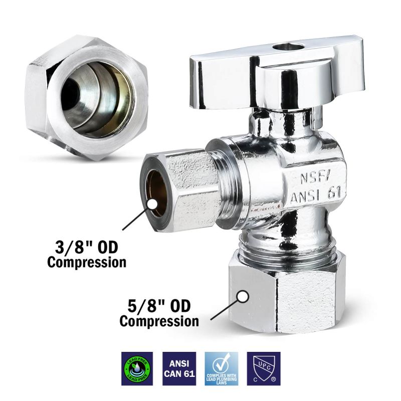 Angle 1/4 Turn Stop Valve – 5/8" OD Comp x 3/8" OD Compression