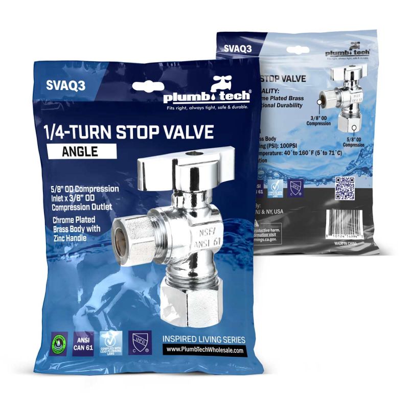 Angle 1/4 Turn Stop Valve – 5/8" OD Comp x 3/8" OD Compression
