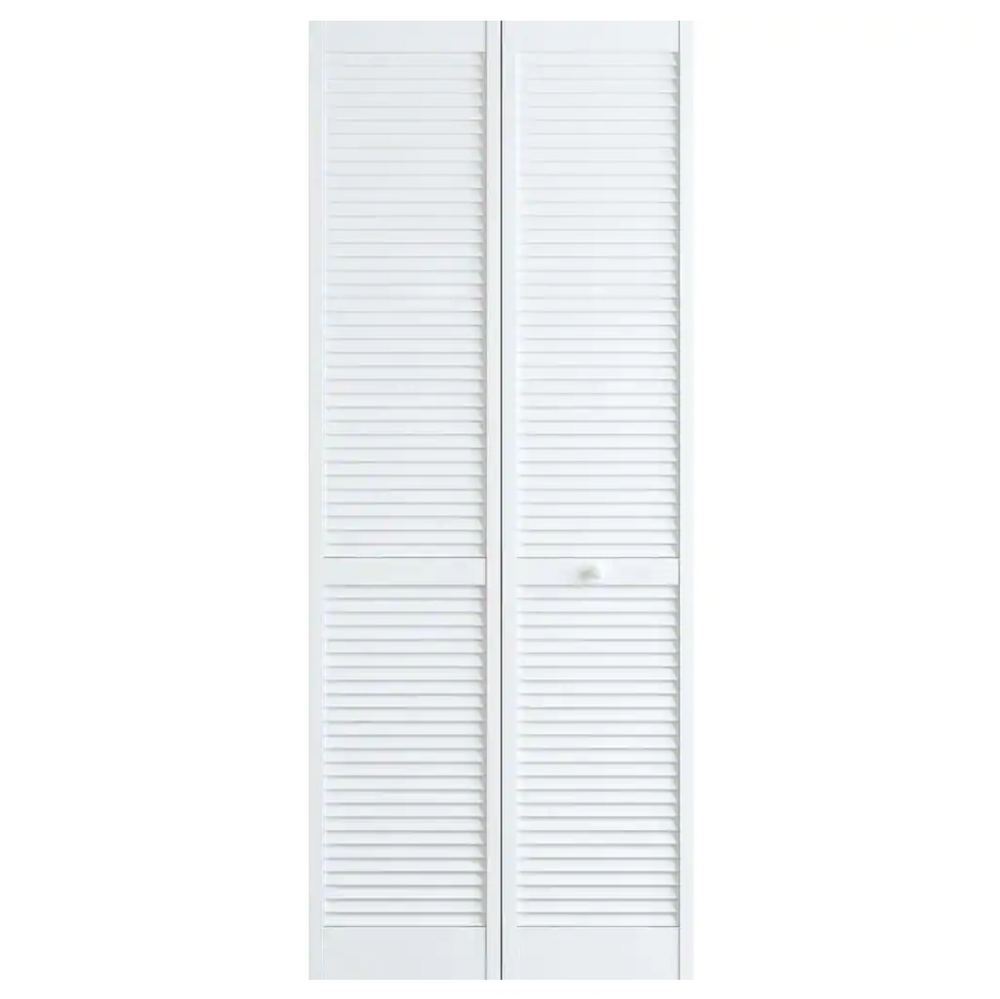 Puerta plegable de madera imprimada con persianas sobre persianas