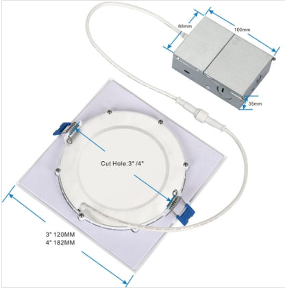 JC-YG003B. Panel LED cuadrado delgado de 4". 9 W, 120 V CA, 5 CCT.