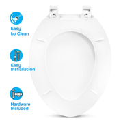 Elongated White Plastic Toilet Seat