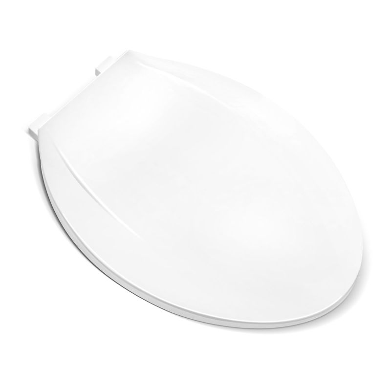 Elongated White Plastic Toilet Seat