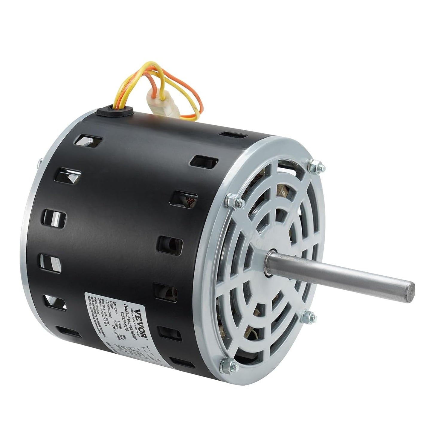 Motor de soplador para horno VEVOR de 1/2 HP, 208/230 V, 2,7 A, 1075 RPM, 5 velocidades, rotación en sentido horario/antihorario, marco de 48 mm, longitud de eje de 3,4", condensador de 7,5 μF/450 V + aro de retención de 11" 